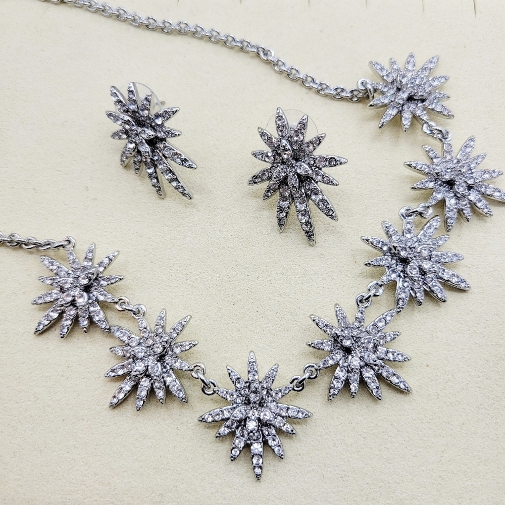 Rhinestone Fireworks Necklace Set • Modern Costume Necklace & Pierced Earrings